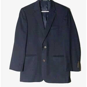Joseph Feiss Gold Mens Blazer Jacket Size 38R Solid Blue Wool Classic Sport Coat